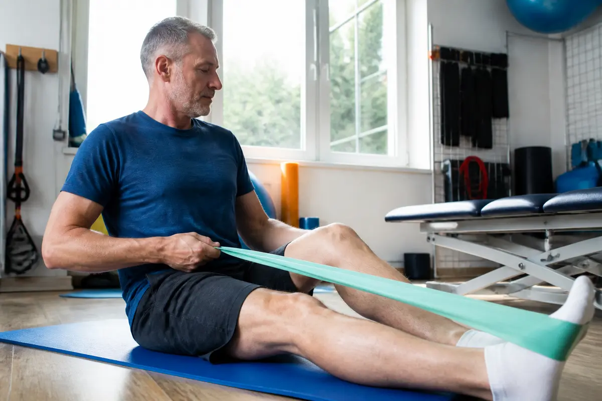 Homme faisant des exercices de rééducation pour soulager la douleur après une infiltration
