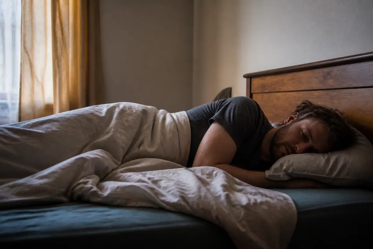 Homme endormi dans son lit je rêve trop ça me fatigue souvent