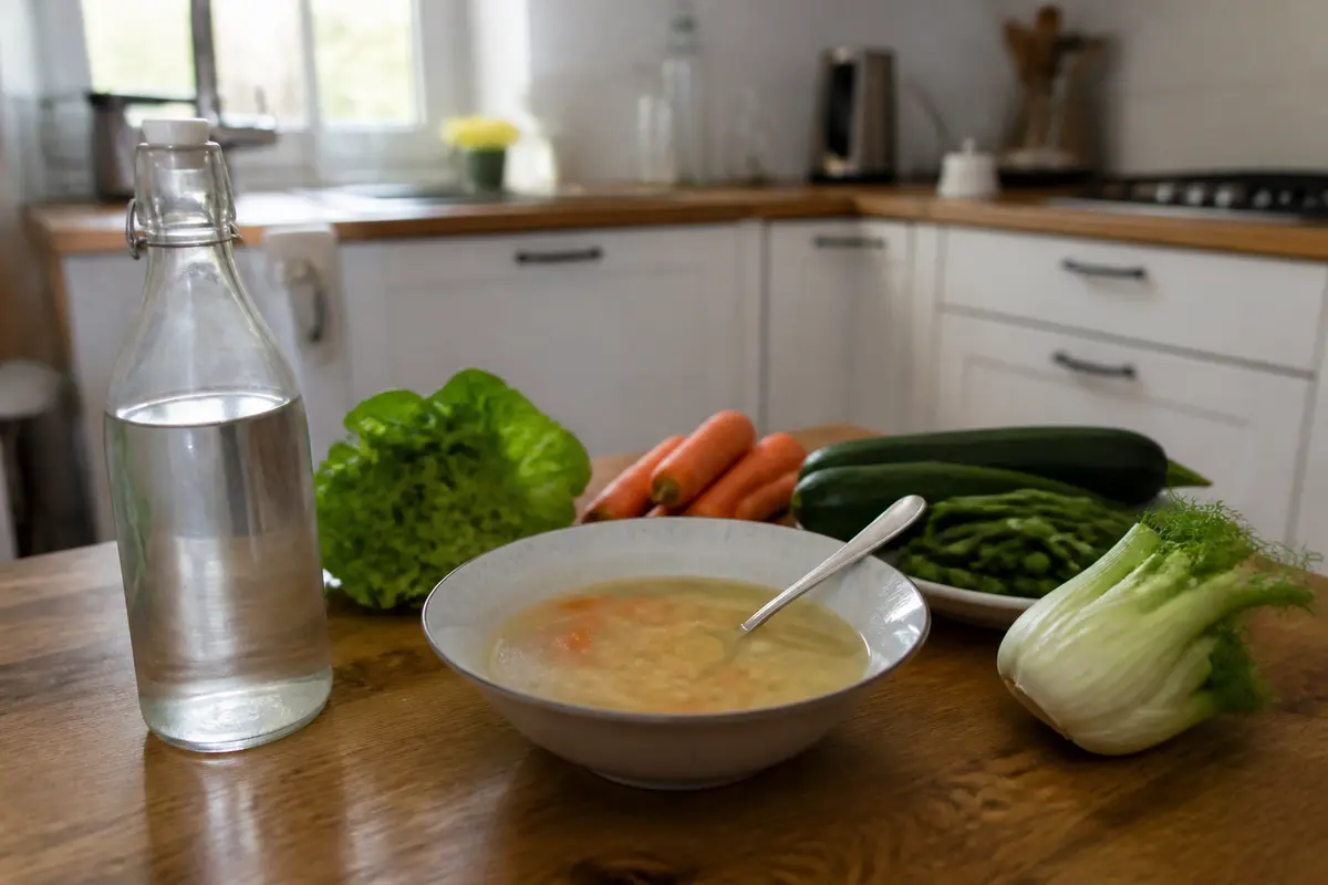 Bol de soupe avec légumes frais pour récupération après traitement Pylera