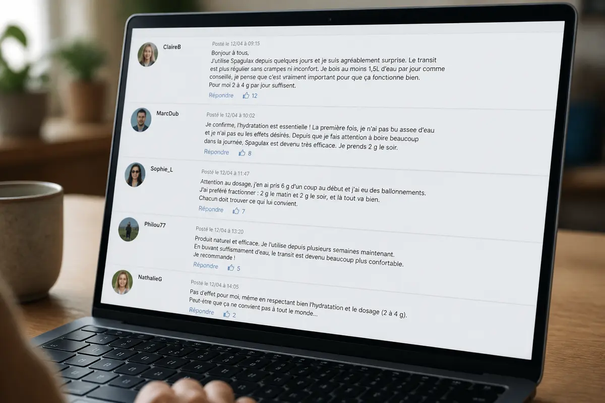 Discussion en ligne sur un forum partageant des avis sur l'efficacité de Spagulax.